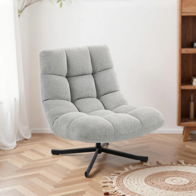 POLTRONA Girevole 75 cm Chenille Grigio Chiaro
