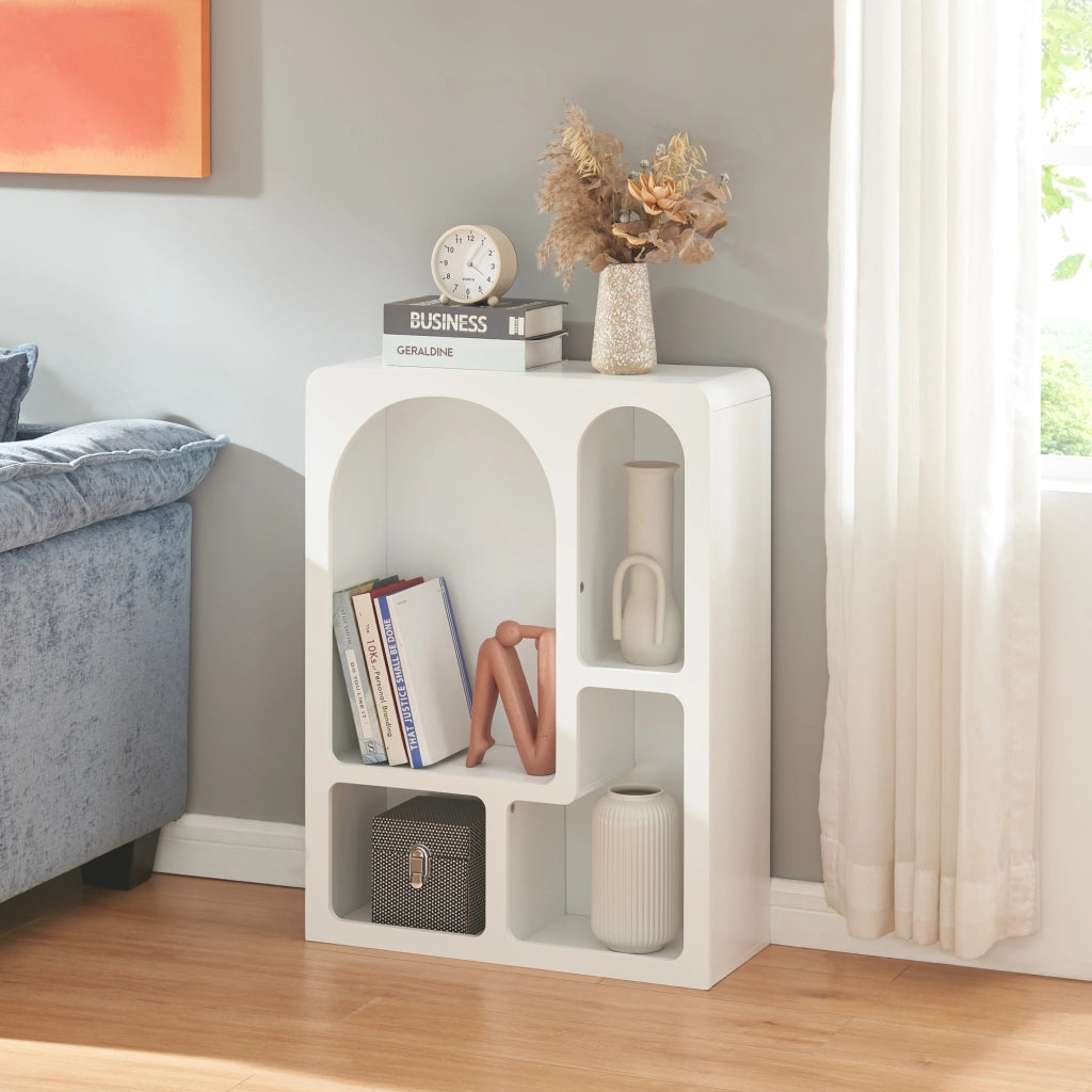Scaffale Basso Vågå con 4 Scomparti Geometrici 80x60x24 cm Bianco [en.casa]
