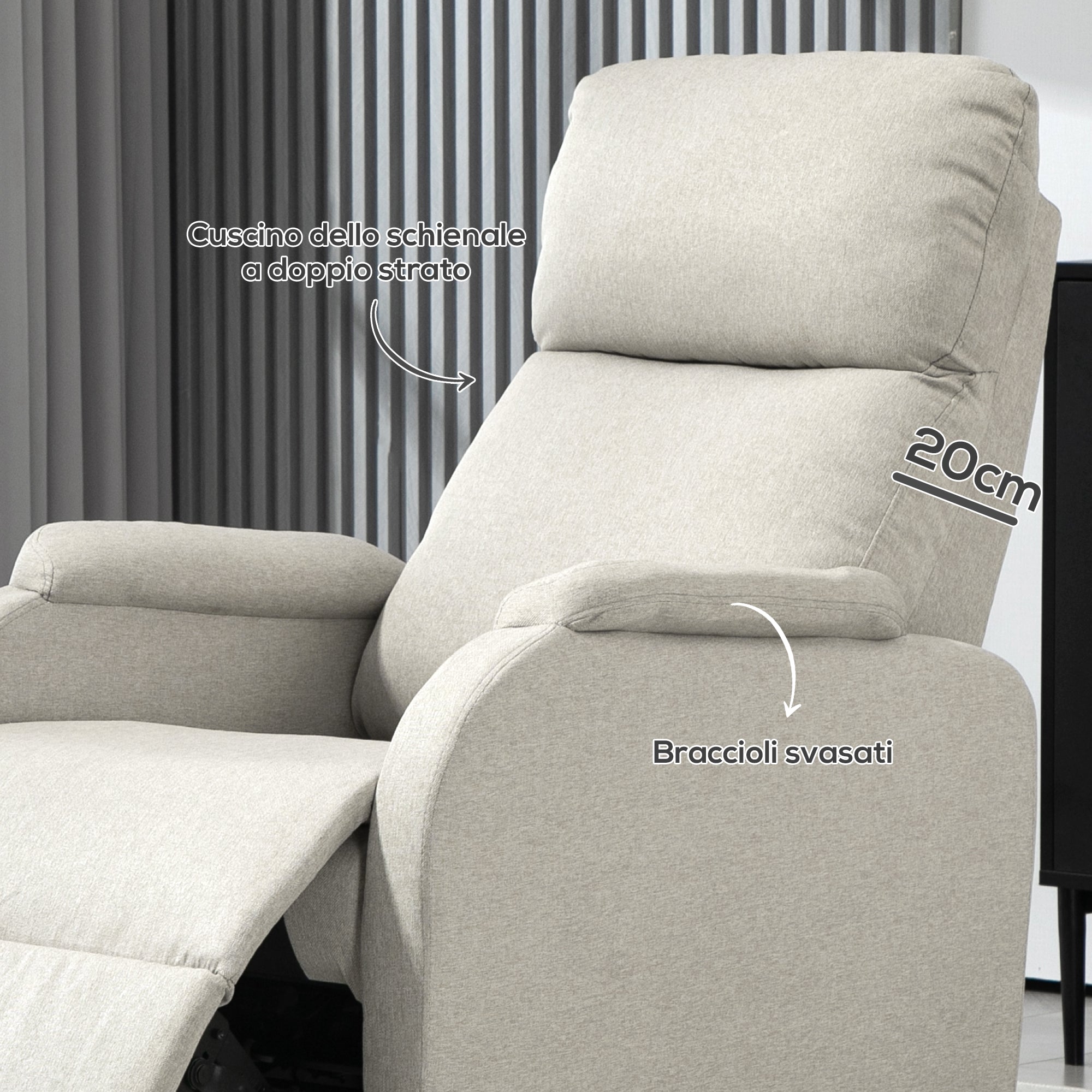 Poltrona Relax Reclinabile Manuale con Poggiapiedi Beige