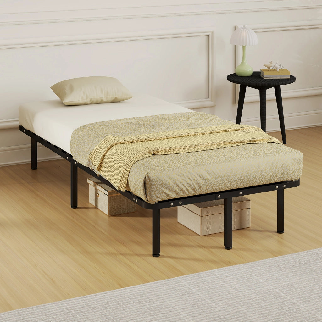 Letto Contenitore in Legno e Acciaio con Doghe ¨C zephmum ¨C 190x90x31 cm Nero e Legno