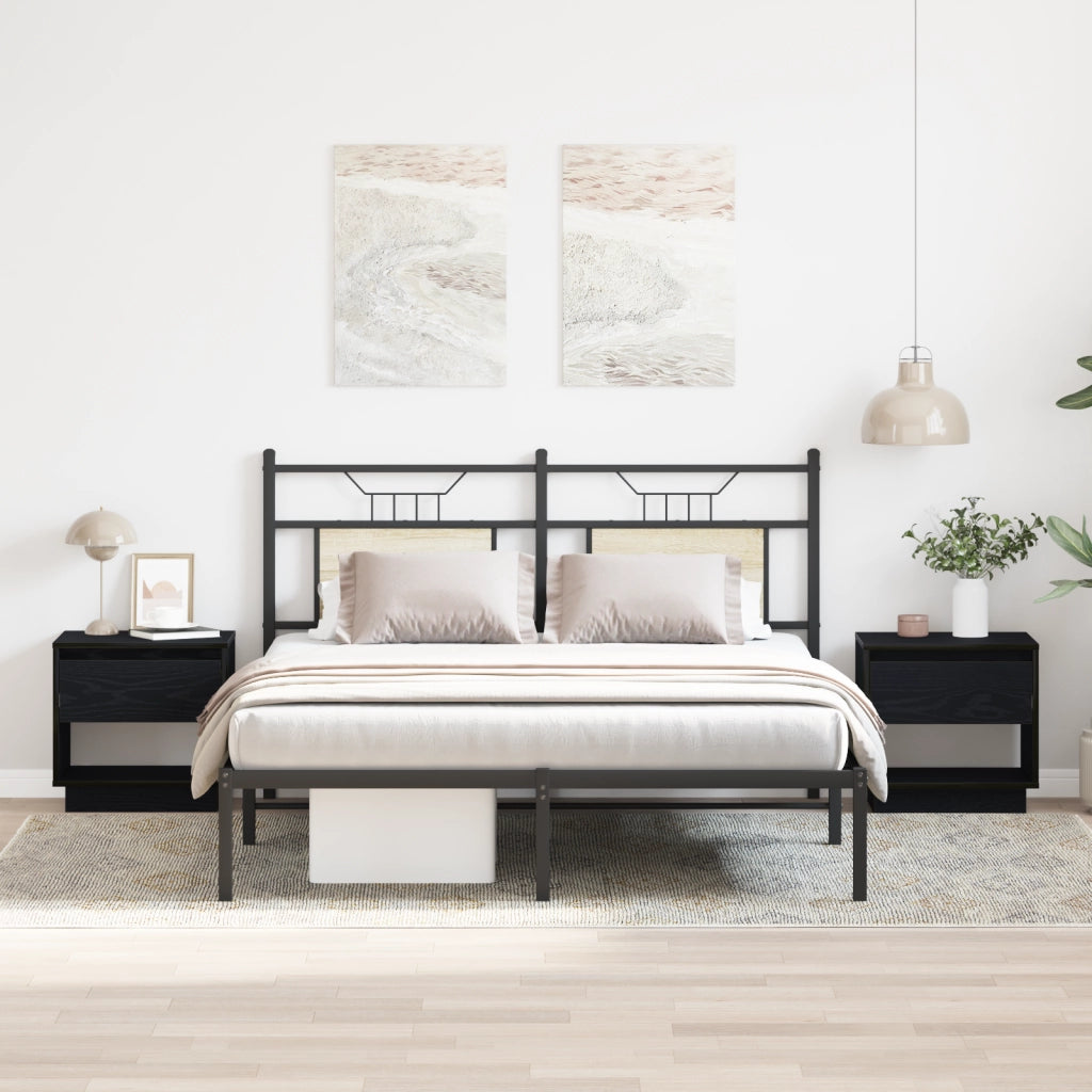 Cabinetto da comodino  2 pezzi Nero Rovere 45x34x49 cm Legno ingegnerizzato