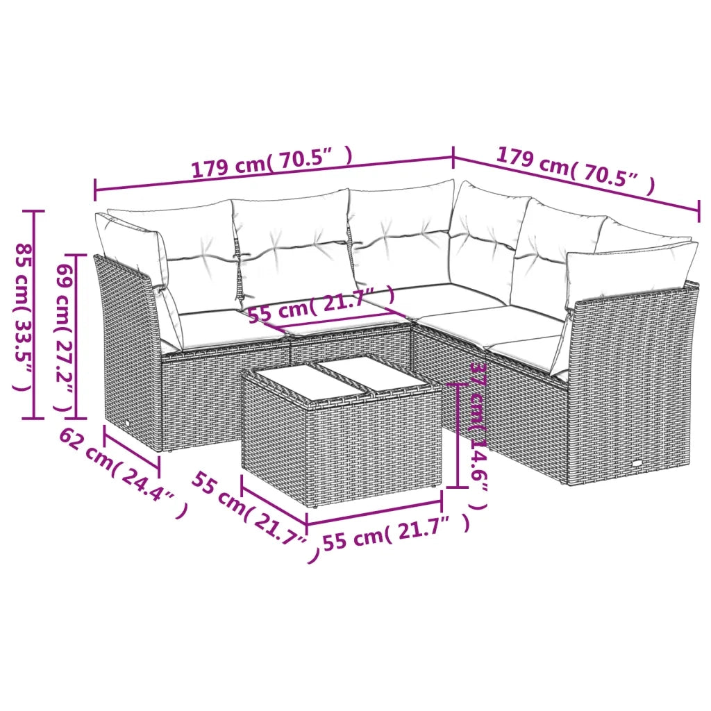 Set Divano da Giardino 6 pz con Cuscini Beige in Polyrattan