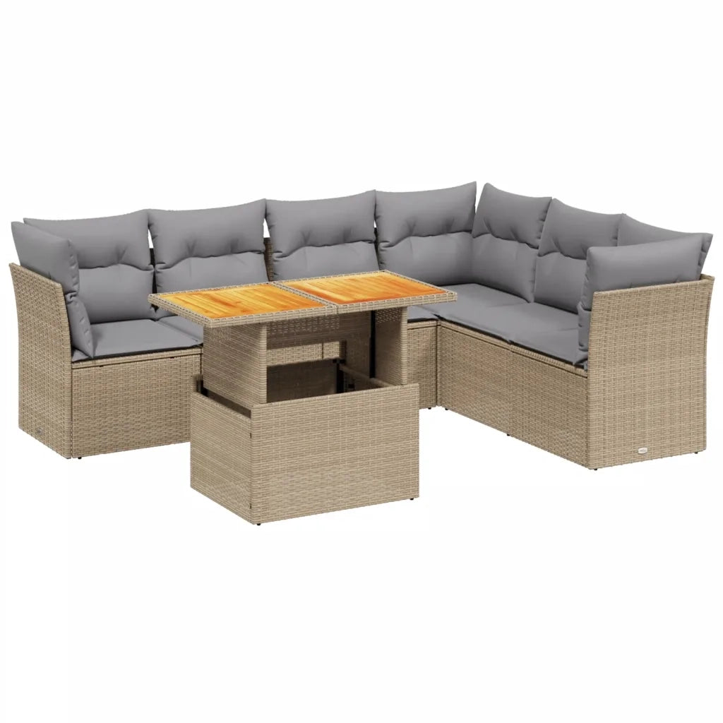 Set Divani da Giardino 7 pz con Cuscini Beige in Polyrattan 3270849