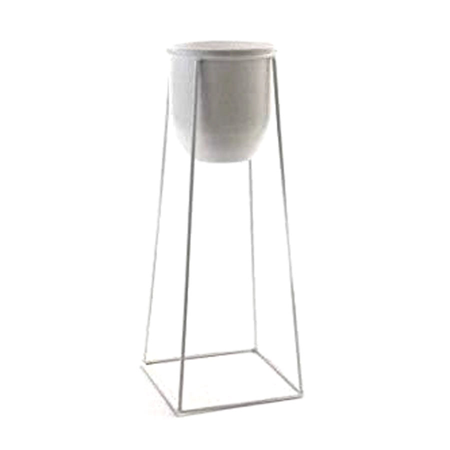 LIVING PORTAPIANTE TONDO IN METALLO STILE INDUSTRIAL 20X20X50 CM BIANCO
