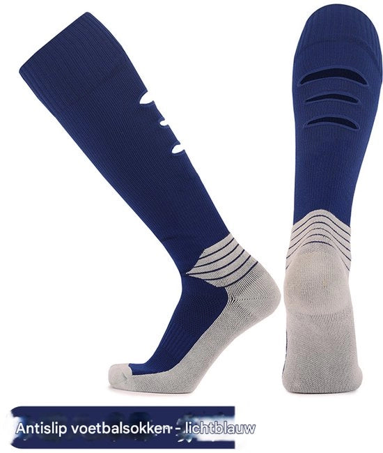 Calzamaglie da Calcio per Adulto [39-45] * 2 Pari * Z08 Blu Nebbia [Calzamaglie Elite, Supporto Cavigliere/Elastico Cintura/Asciugamano Antiscivolo] Calzamaglie Sportive Lunghe con Supporto Antiscivolo