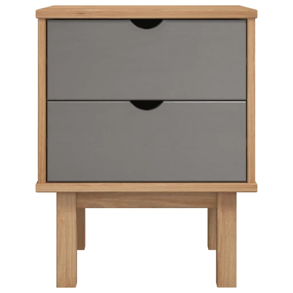 Comodino | Armadio da Notte | Mobiletto da notte OTTA Marrone e Grigio 45x39x57 cm in Legno di Pino
