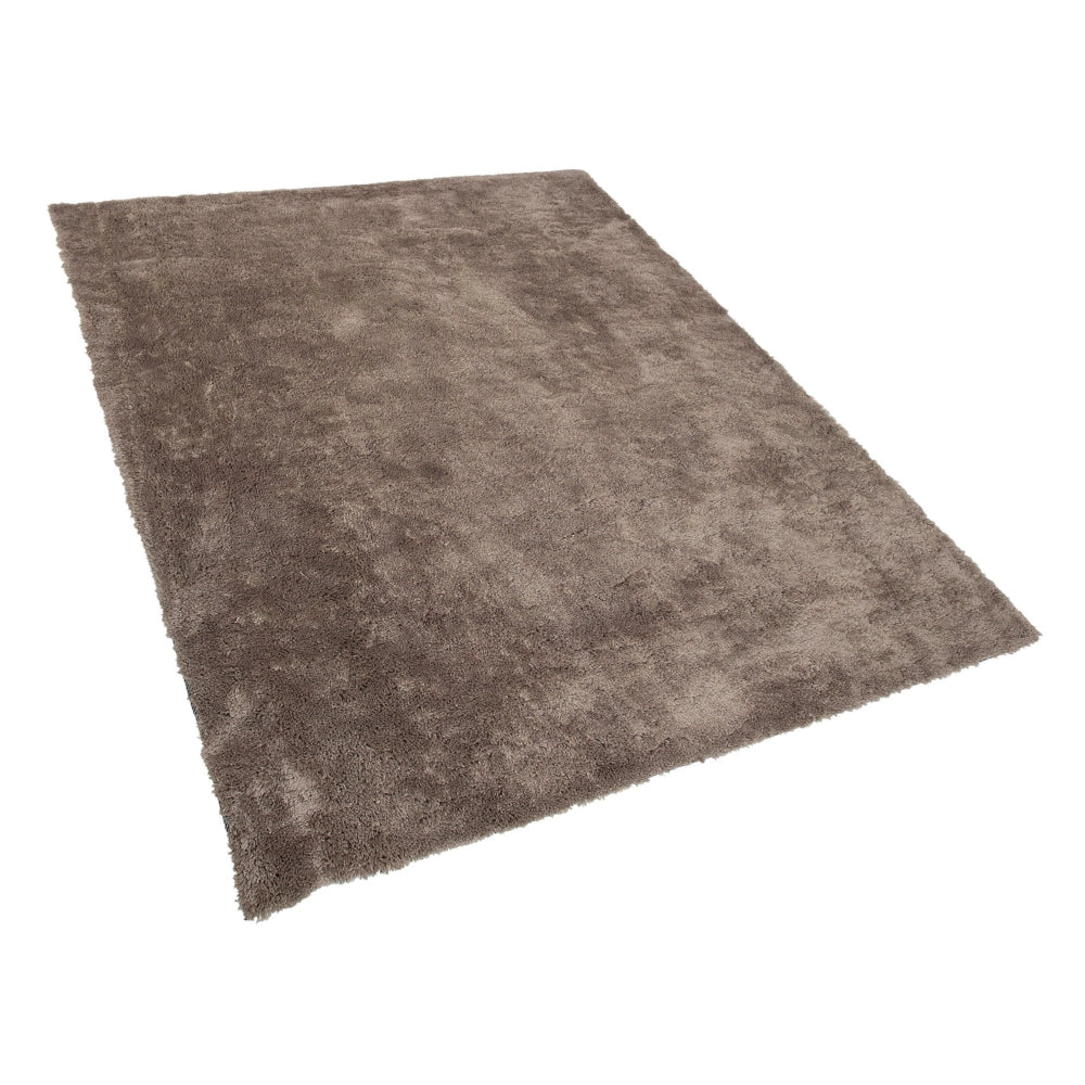 Tappeto Shaggy in cotone marrone chiaro in misto poliestere 140 x 200 cm soffice pelo denso