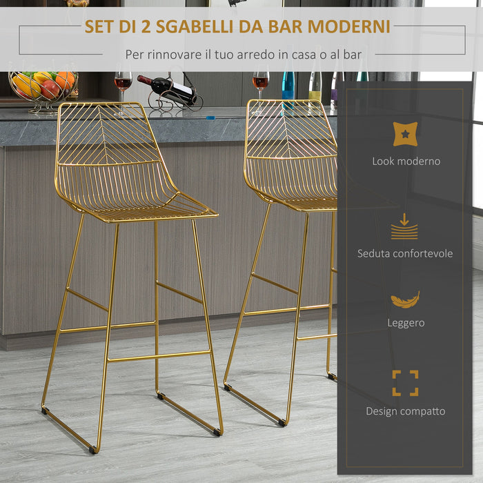 Set 2 Sgabelli Alti da Bar 53x56x110 cm in Metallo Oro