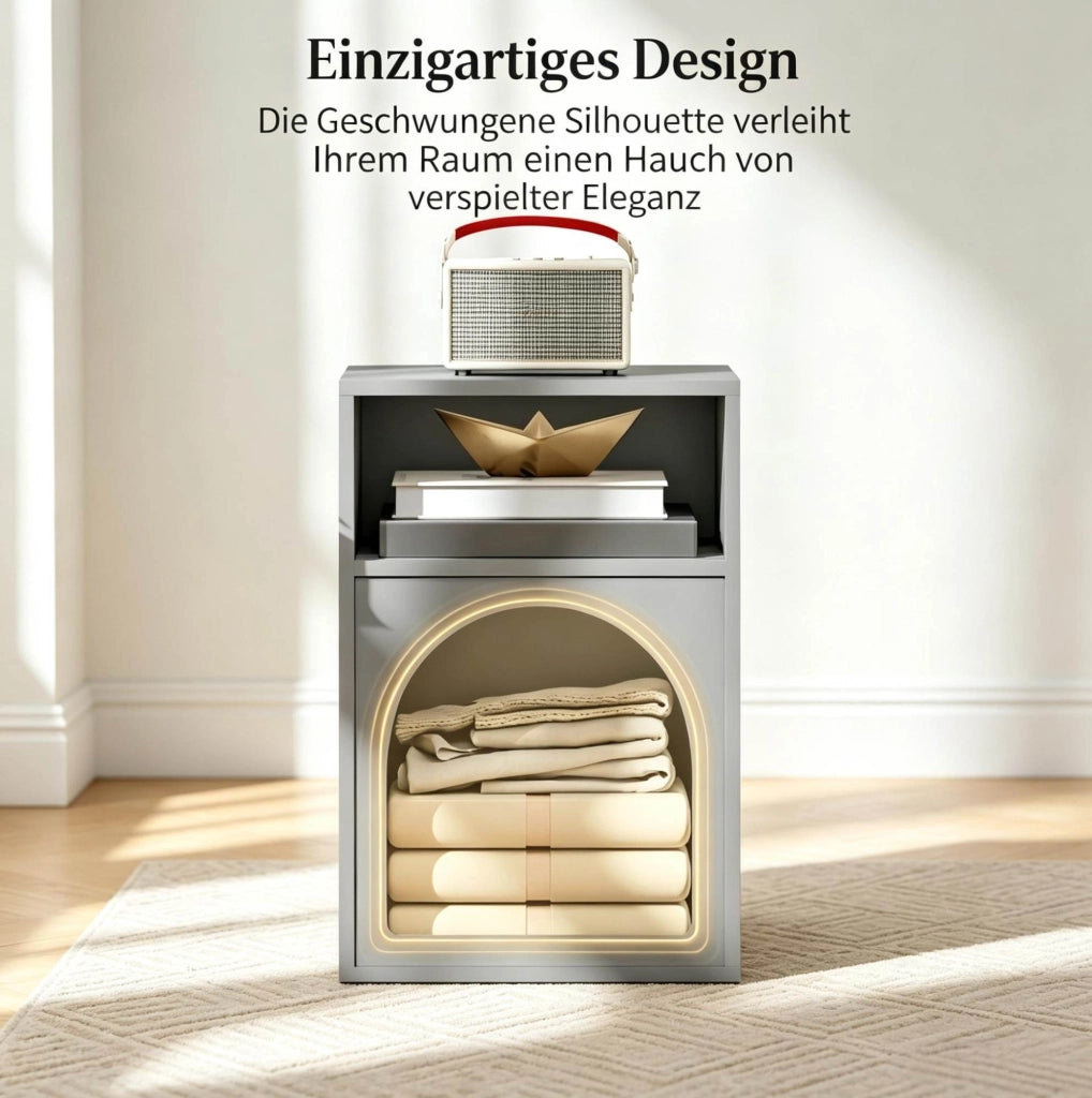 Set di 2 Comodini in MDF Grigio con Ripiani Aperti e Design Curvo, 40x30x60 cm