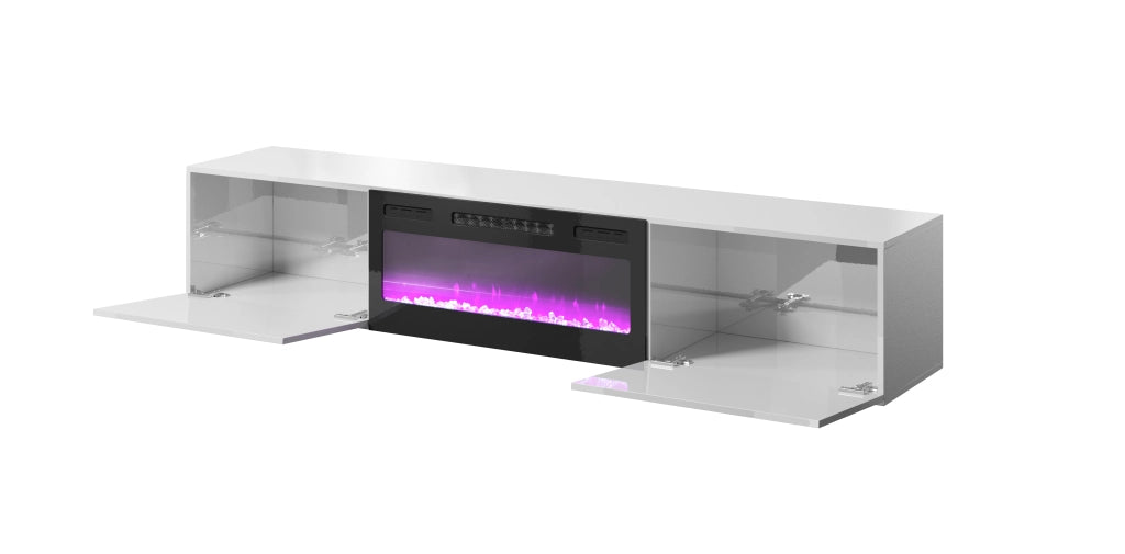 MOBILE TV CON CAMINETTO ELETTRICO Cm 200x40x37h BIANCO LUCIDO