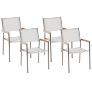 Set di 4 Sedie da Pranzo da Giardino Seduta in Tessuto Bianco e Argento Gambe in Acciaio Inox Impilabili da Esterno