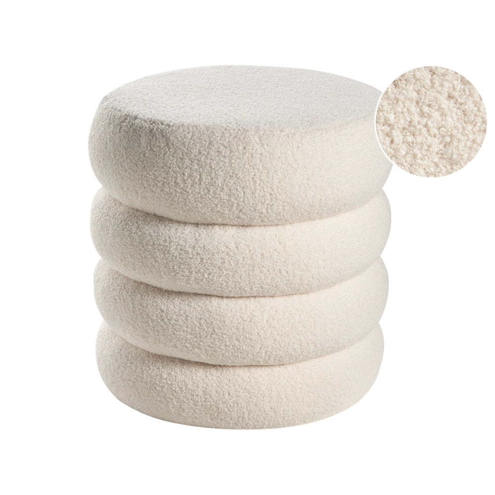 Poggiapiedi Bianco sporco Boucle Round Pouf imbottito Glam Ottomane Mobili Soggiorno