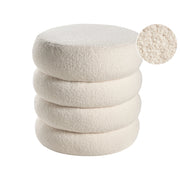 Poggiapiedi Bianco sporco Boucle Round Pouf imbottito Glam Ottomane Mobili Soggiorno