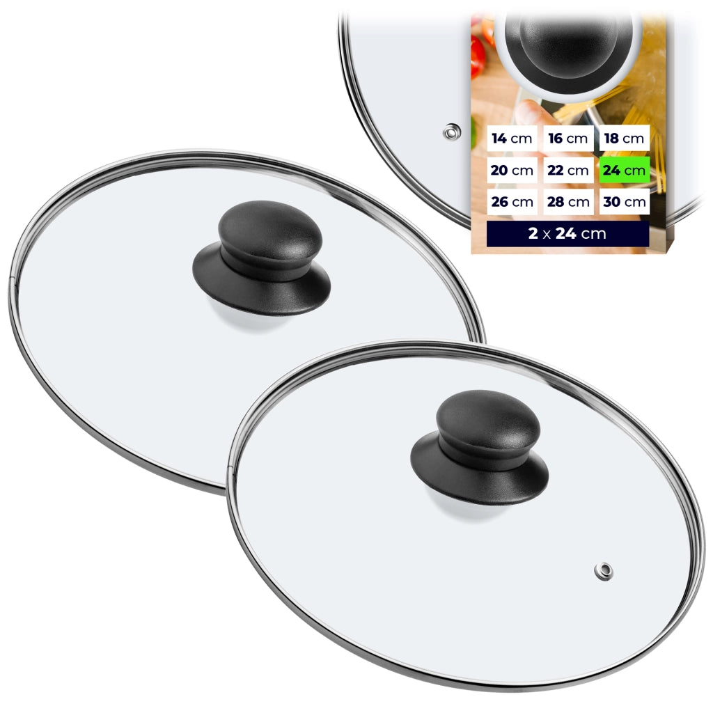 Set di 2 coperchi in vetro KADAX da 24 cm, resistenti al calore, per pentole e padelle.