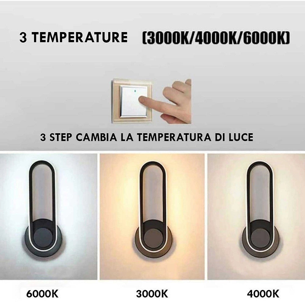 Trade Shop - Applique Led Girevole 9w 3 Step Luce 3000k 4000k 6000k Lampada Elegante Muro 230v -