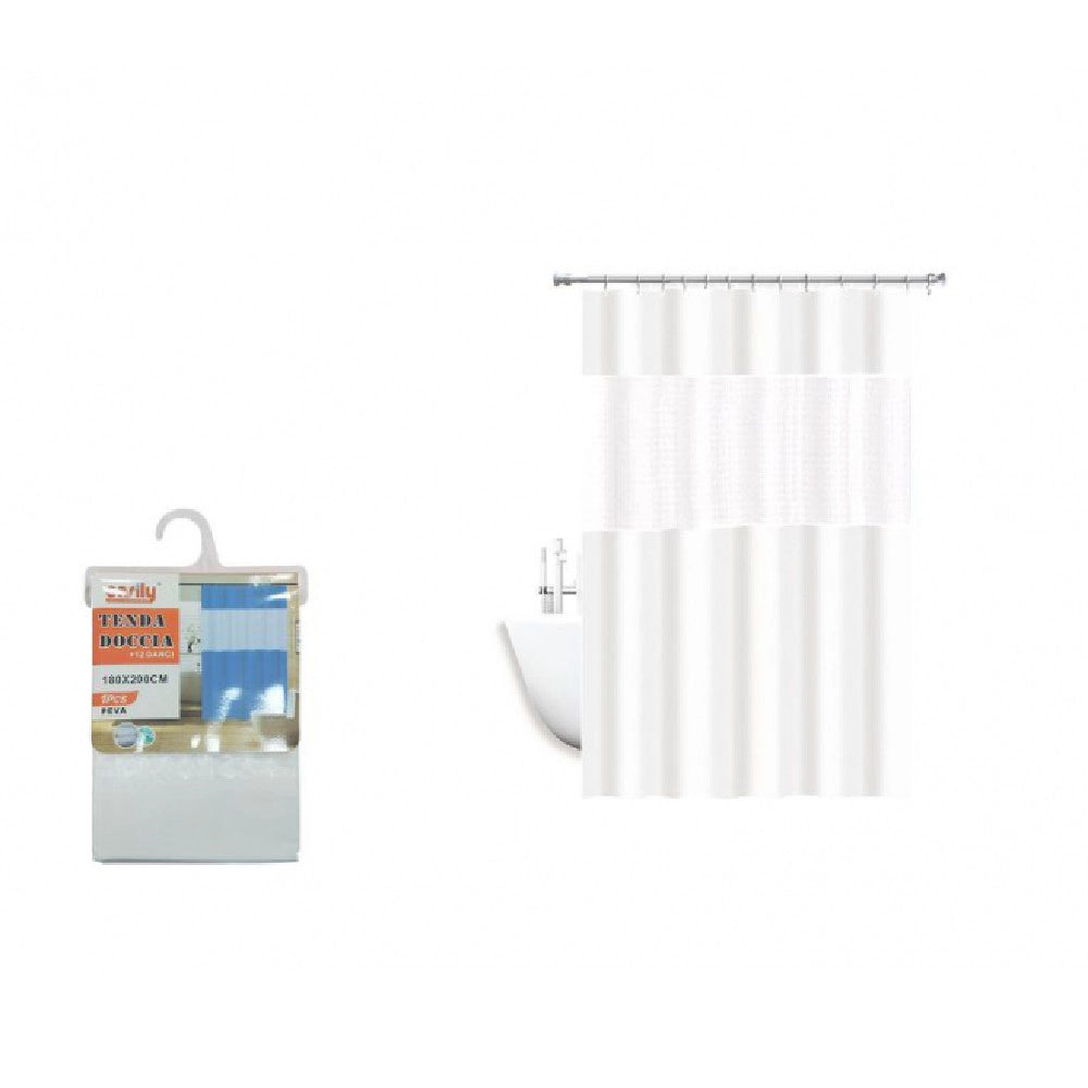 Trade Shop - Tenda Doccia Vasca Impermeabile Antimuffa Bianco Giuntura 180 X 200 Cm 3d 52133 -