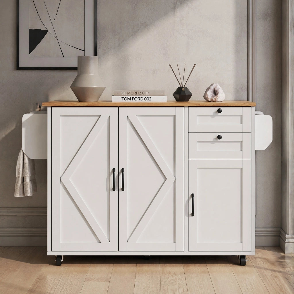Carrello da cucina pieghevole con tavolo e cassetti bianco