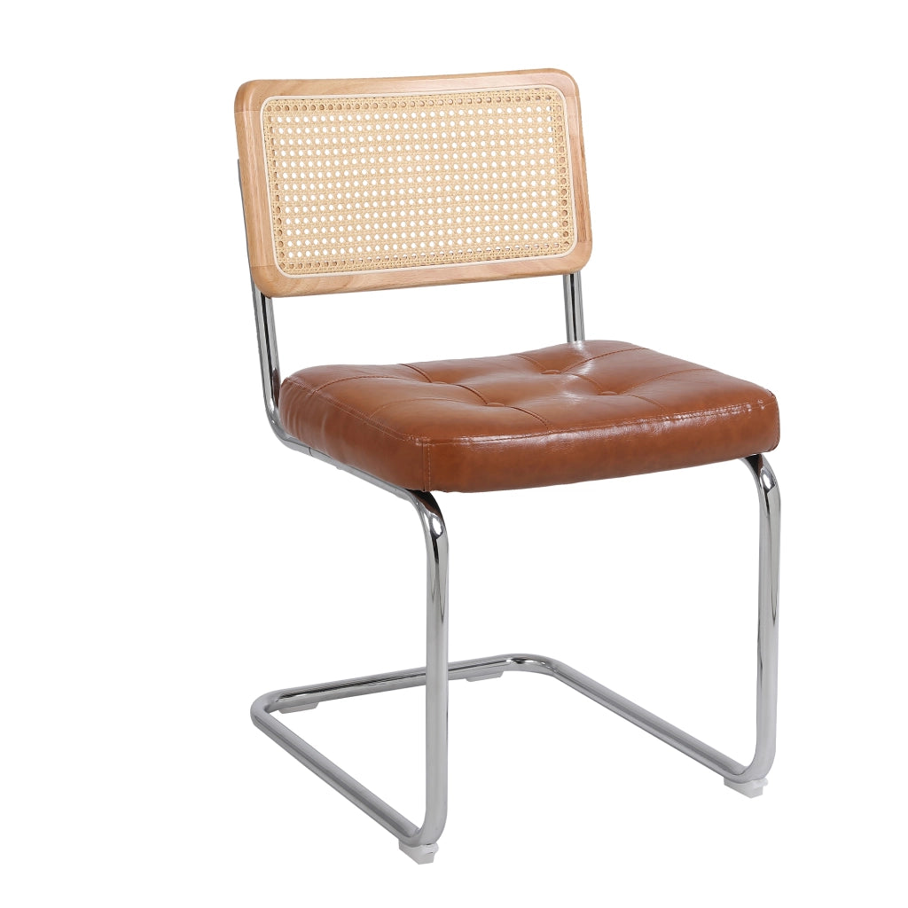 Set 2 Sedie da Pranzo ¨C MINIMAL ¨C Rattan, Similpelle, Schienale Mesh, Gambe Metallo, Marrone