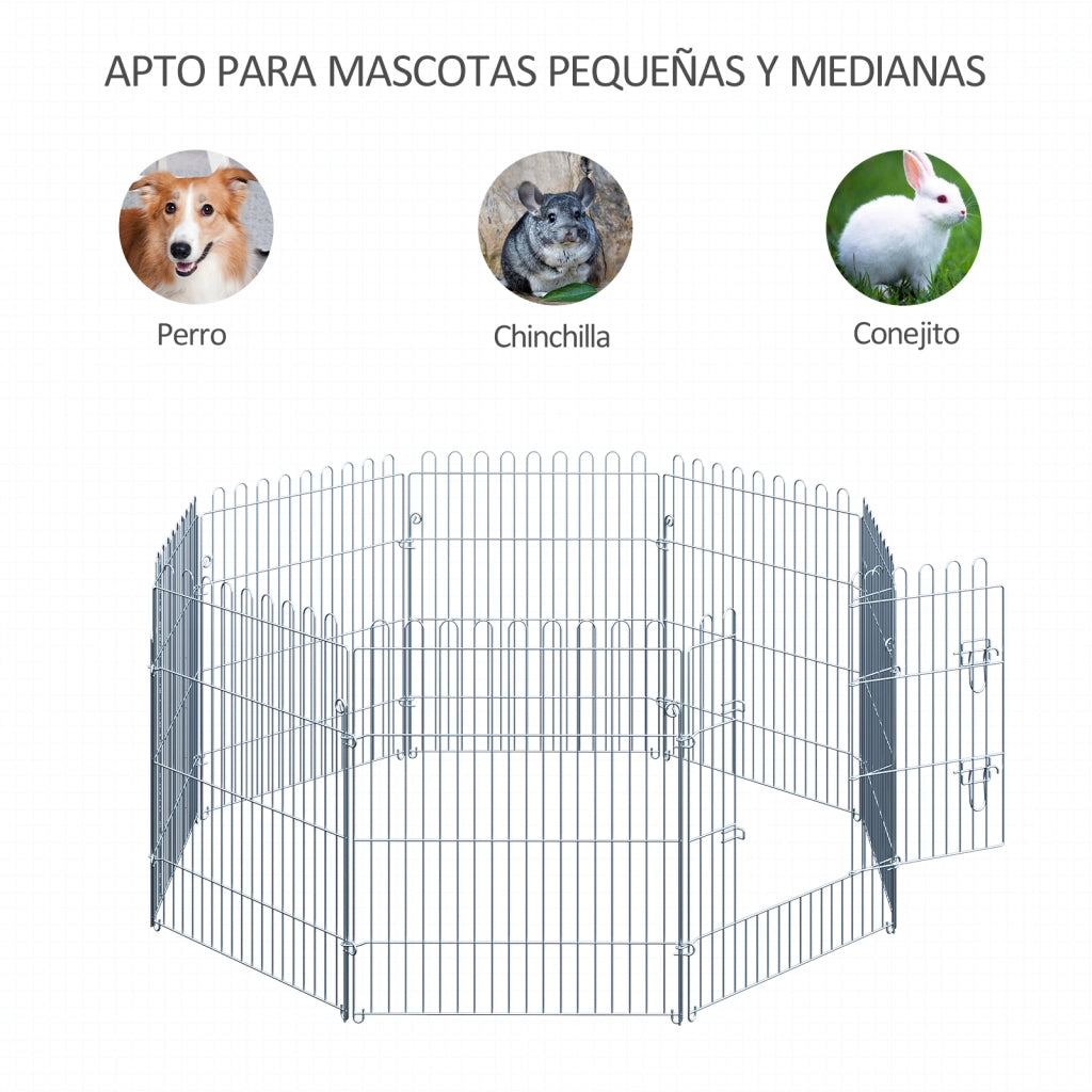 Recinto per Cani Pieghevole 8 Pezzi ¨C zephmum ¨C Grigio 63x76 cm