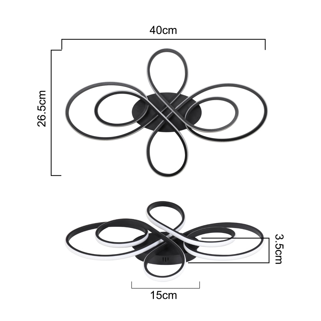 ZMH Lampada da soffitto plafoniera LED moderna nera 40cm 30W 3000K bianco caldo