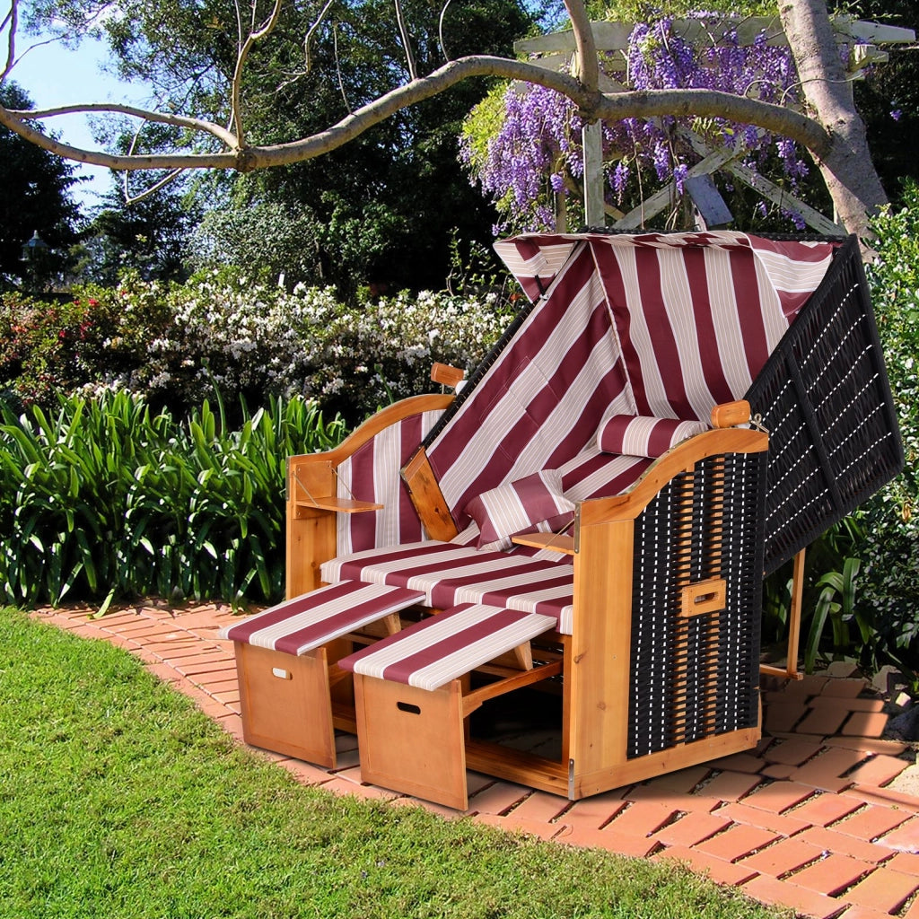 Poltrona da giardino in legno con poggiapiedi ¨C zephmum ¨C Rosso e bianco