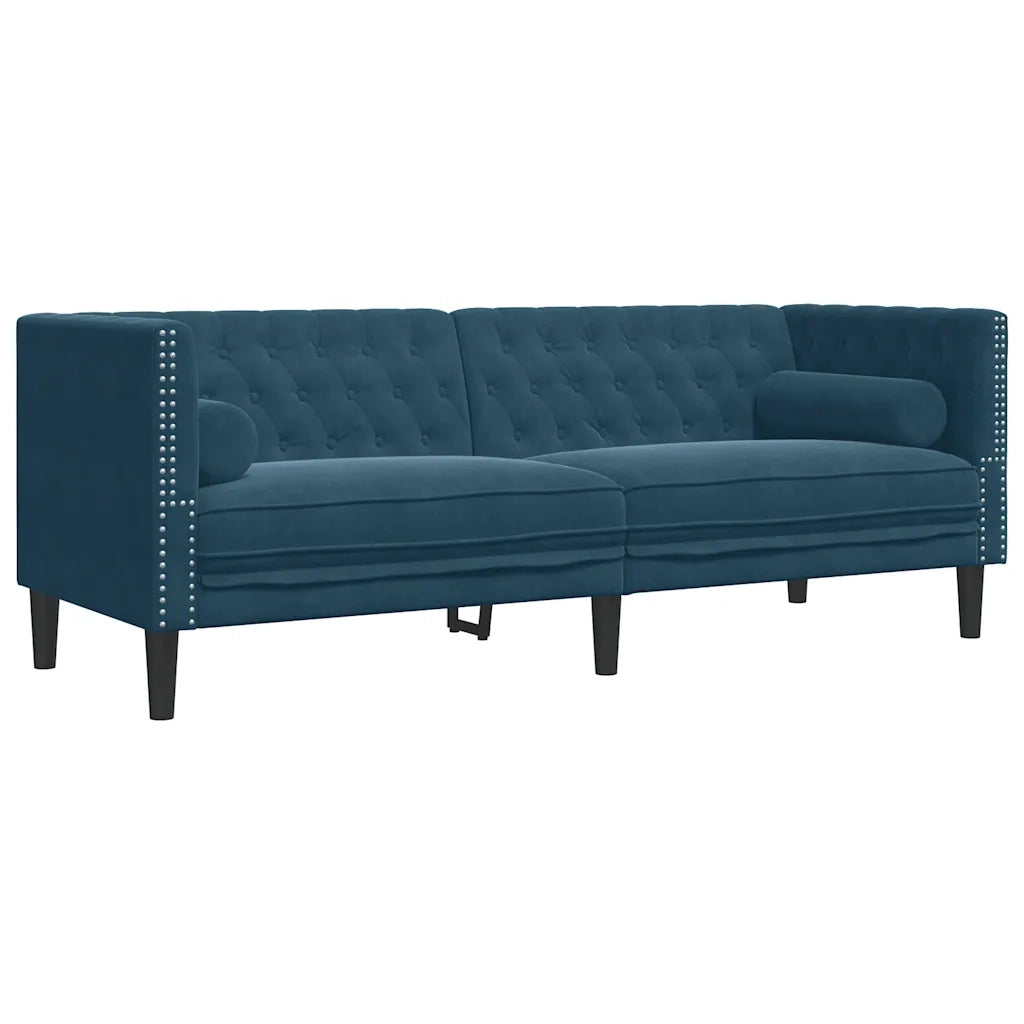 Set Divani Chesterfield 2pz con Cuscini Blu Velluto