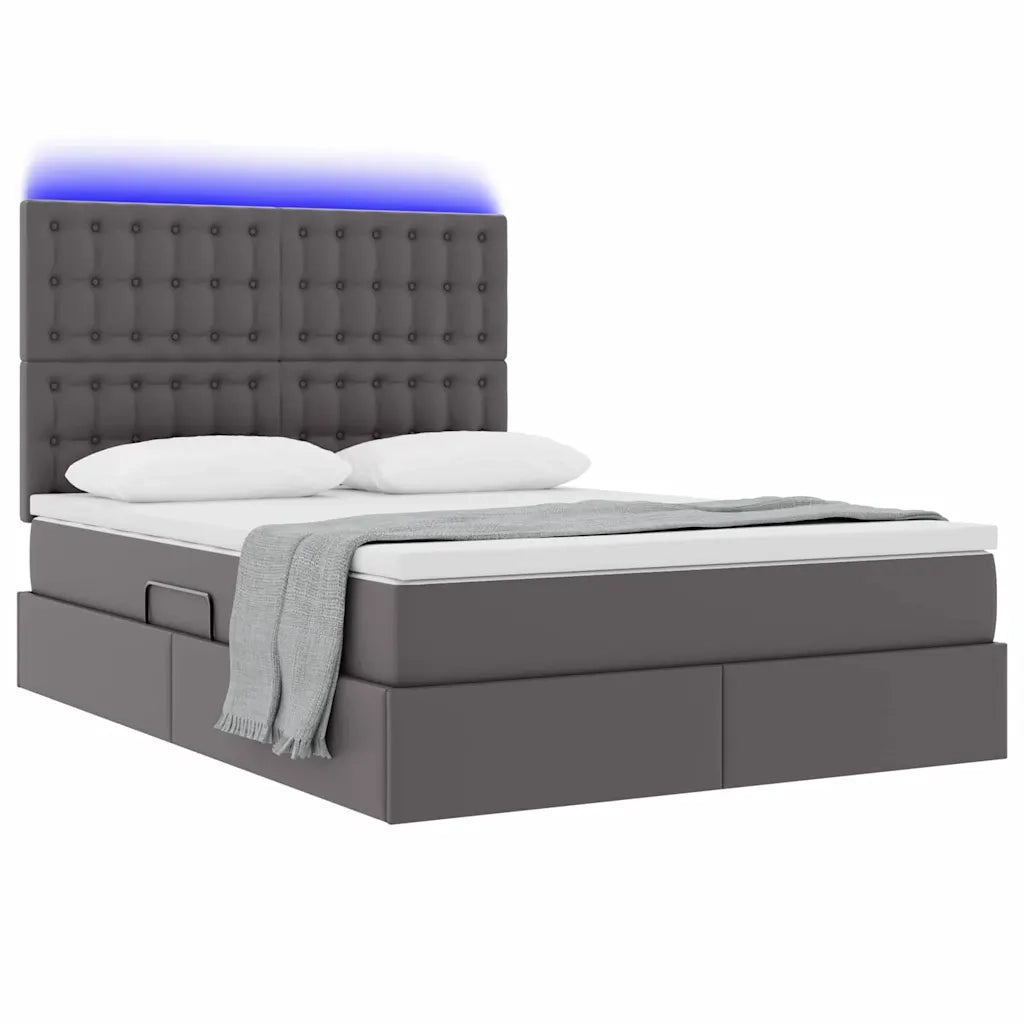 Letto con contenitore e LED Grigio 140 x 200 cm Pelle Sintetica