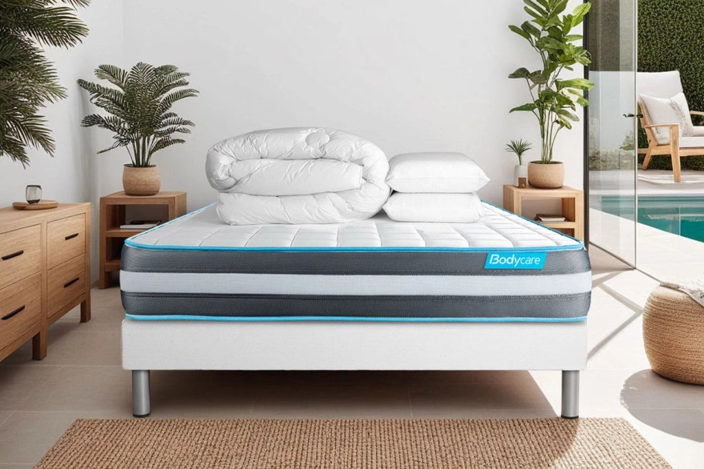 Pacchetto letto completo - Materasso 180x200cm + Box spring con doghe (kit) + 2 cuscini + Piumino - Bodyform