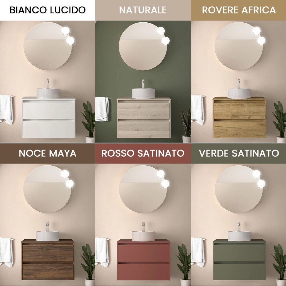 Mobile bagno sospeso 70 cm rosso satinato con top per lavabo da appoggio Gaya