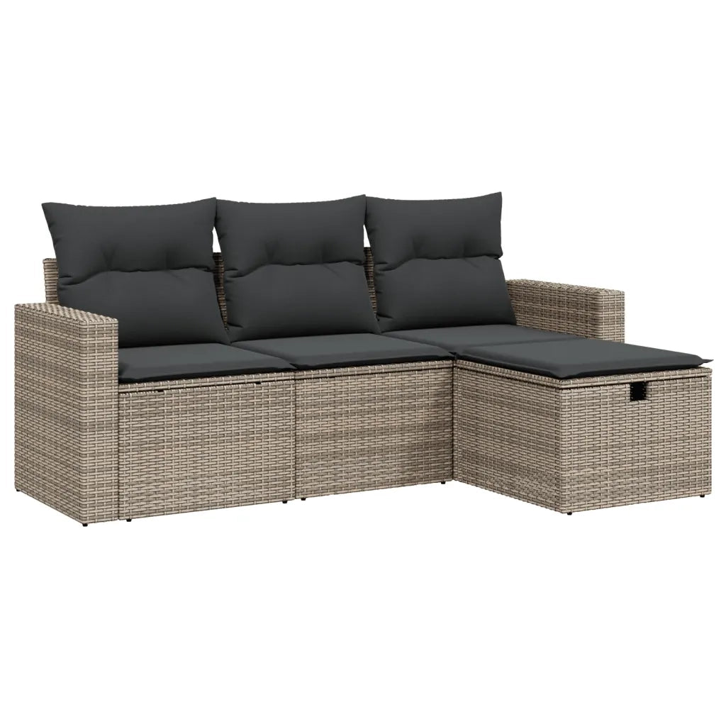Set Divani da Giardino 4 pz con Cuscini in Polyrattan Grigio