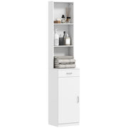 Armadietto Bagno Alto Stretto con Cassetti e Ripiani ¨C zephmum ¨C Bianco Truciolato 30x30x