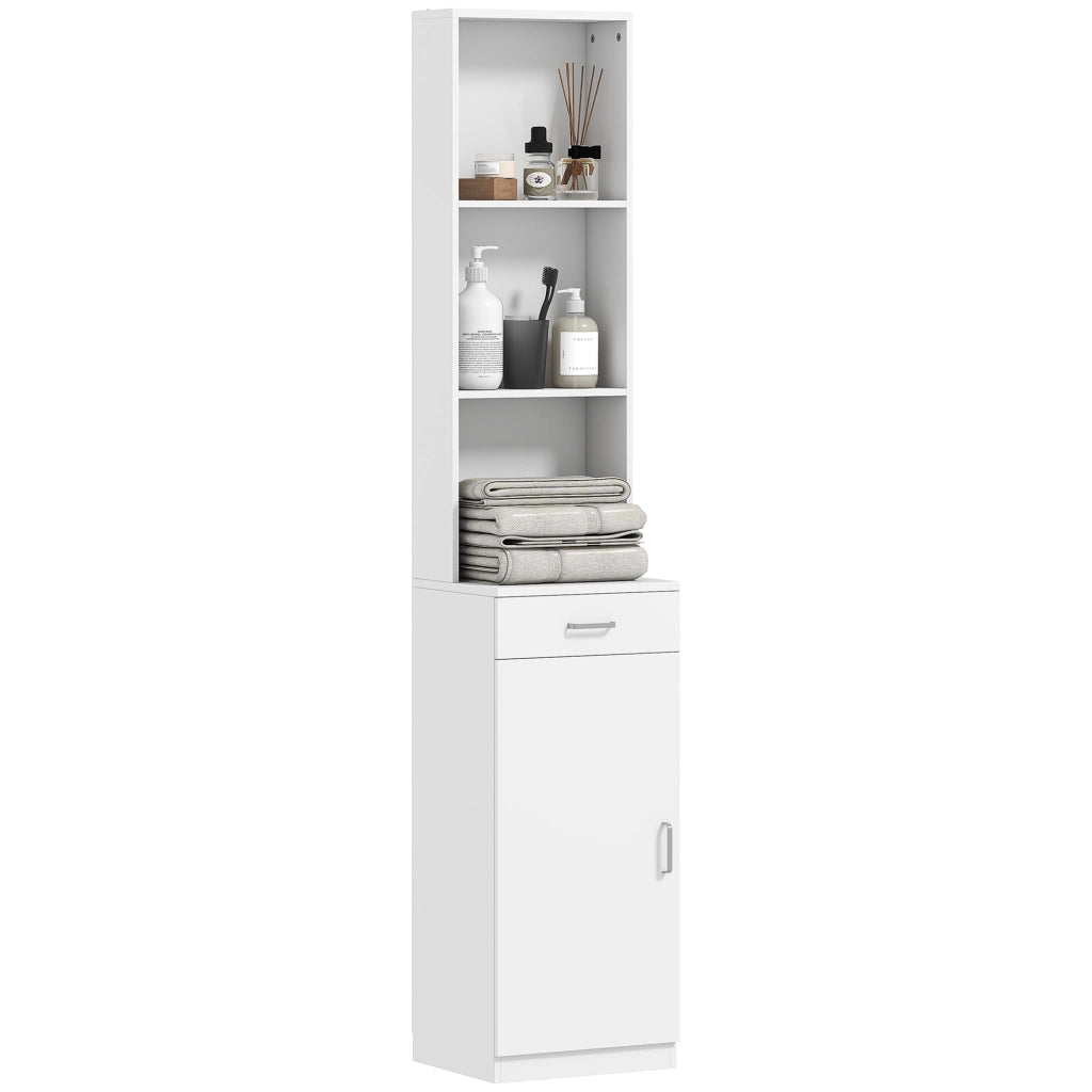 Armadietto Bagno Alto Stretto con Cassetti e Ripiani ¨C zephmum ¨C Bianco Truciolato 30x30x