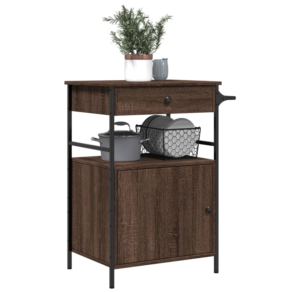Carrello Cucina Rovere Marrone 56x43x89,5 cm Legno Multistrato 842395