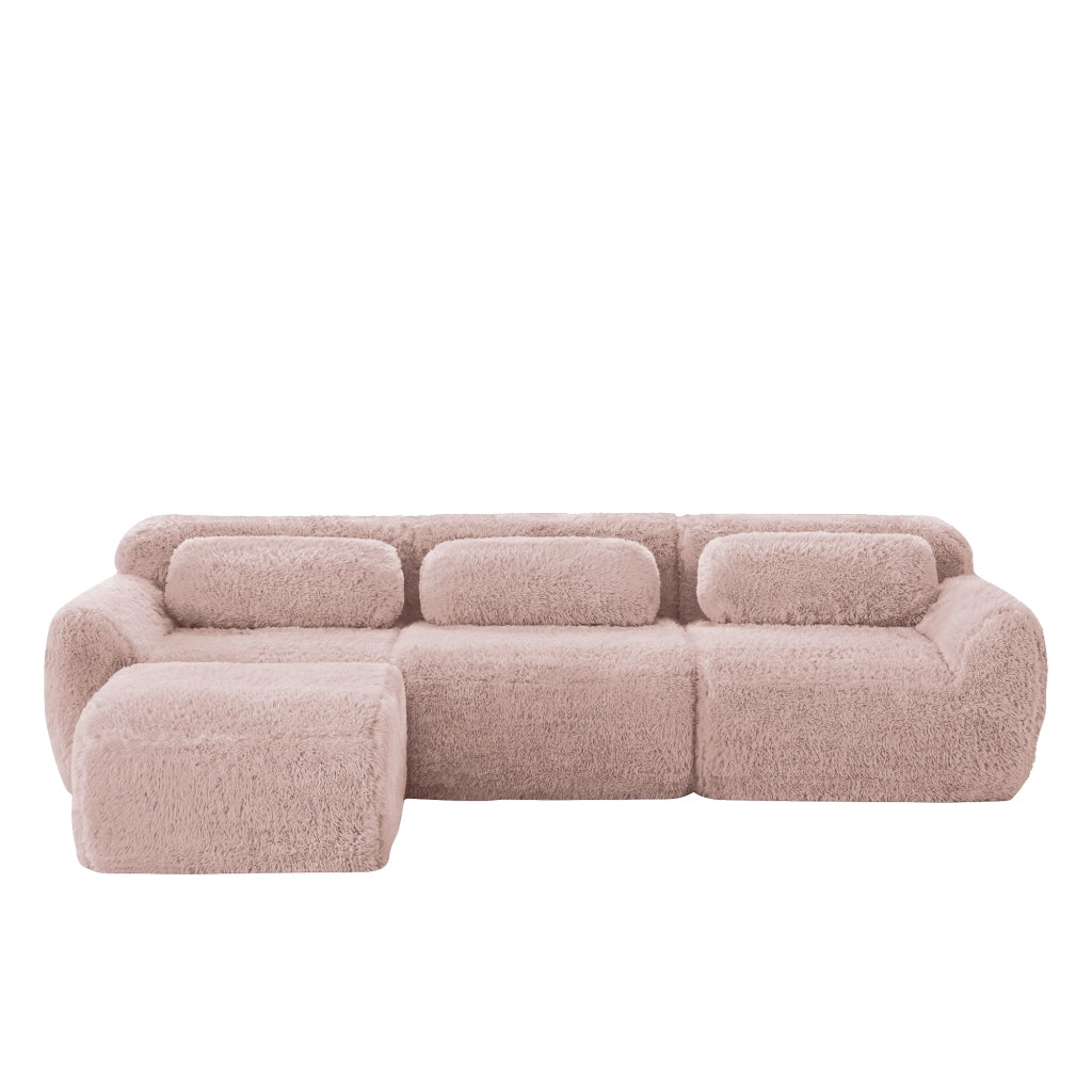 Divano Angolare Modulare ¨C MINIMAL ¨C Rosa, Velluto Morbido, Cuscini Inclusi
