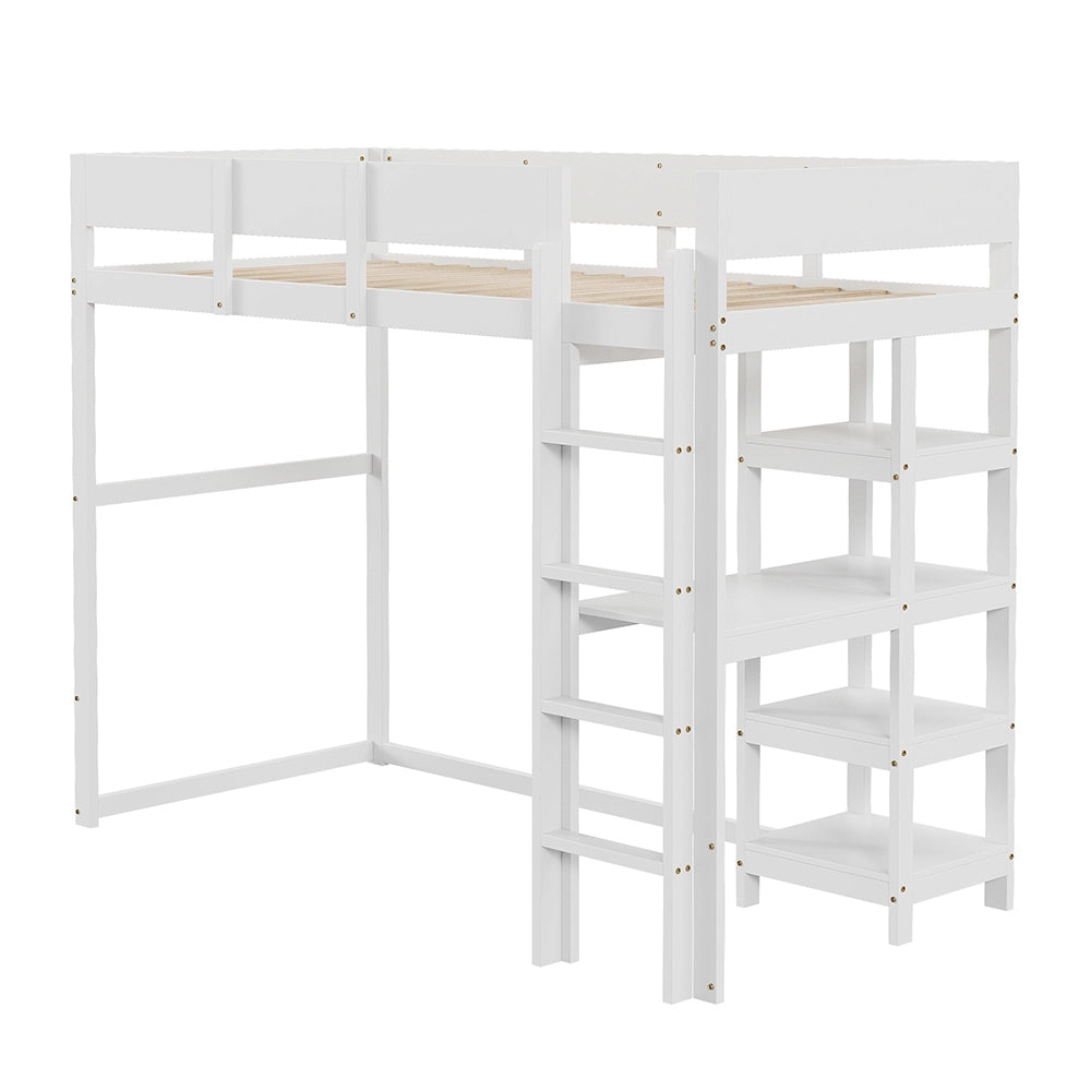 Letto singolo 90x200 cm - Xylo - Cornice in pino massiccio, bianco