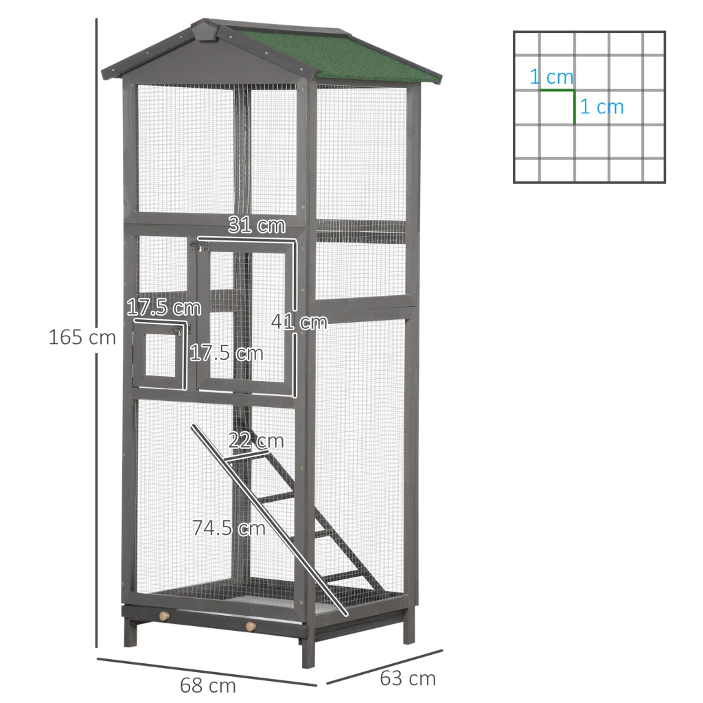 Gabbia per Uccelli da Esterno in Legno ¨C zephmum ¨C 165 cm Grigio Chiaro 2 Porte Vassoio Estraibile