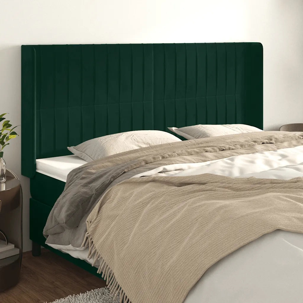 Testiera | Testata ad Orecchio Verde Scuro 163x16x118/128 cm in Velluto