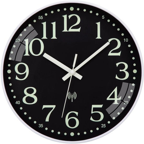 Orologio da Muro Radio con Funzionalità Luminescente, Senza Suono di Ticking, 25 cm, Radio da Muro Silenzioso, Grande Batteria, Facile da Leggere per Camera, Casa, Cucina, Camera da Letto, Ufficio, Scuola