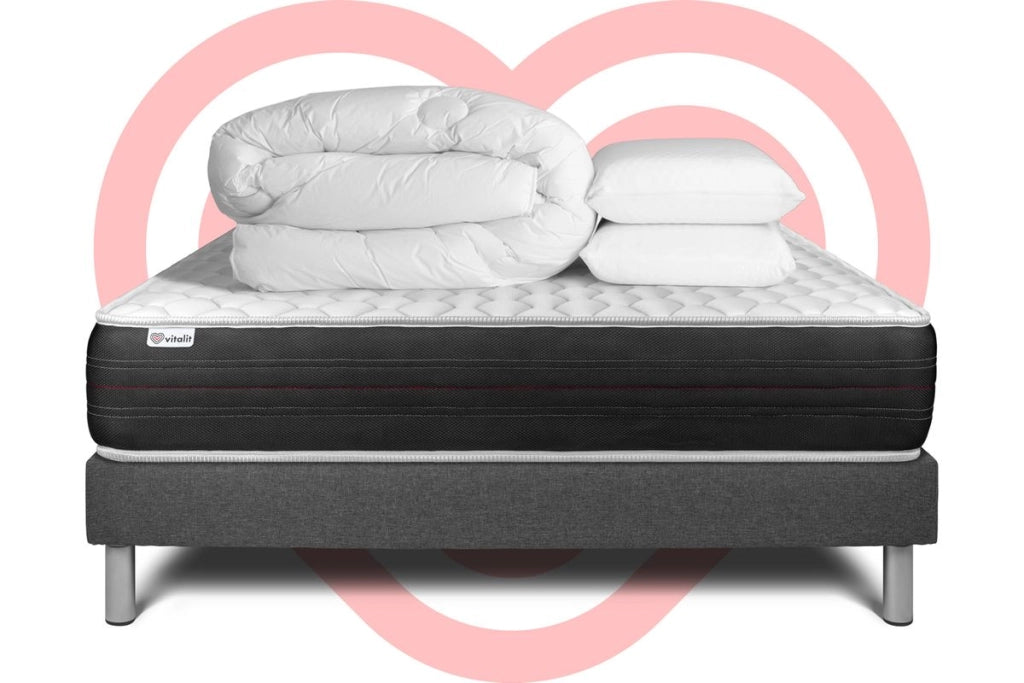 Pacchetto letto completo - Materasso 160x200cm + Box spring con doghe (kit) + 2 cuscini + Piumino - Vitalspring