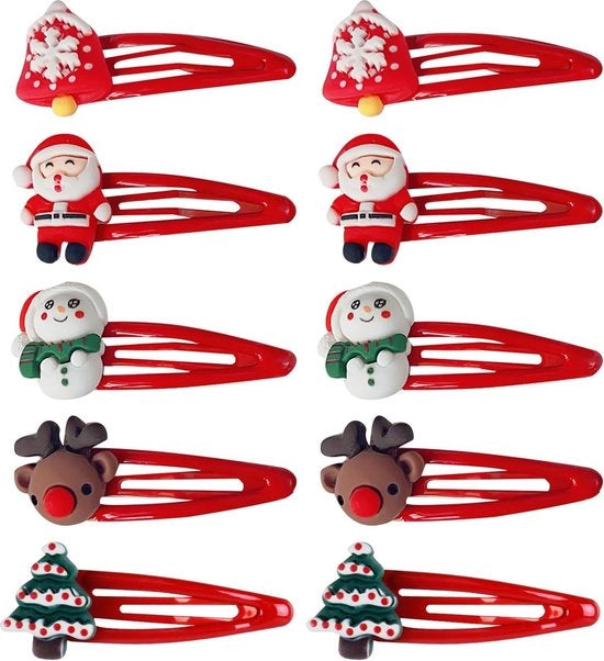 Accessori di capelli rosso per Natale - clip per capelli carini per ragazze e donne - accessori di decorazione di Natale con renna, pupazzo di neve e albero di Natale.