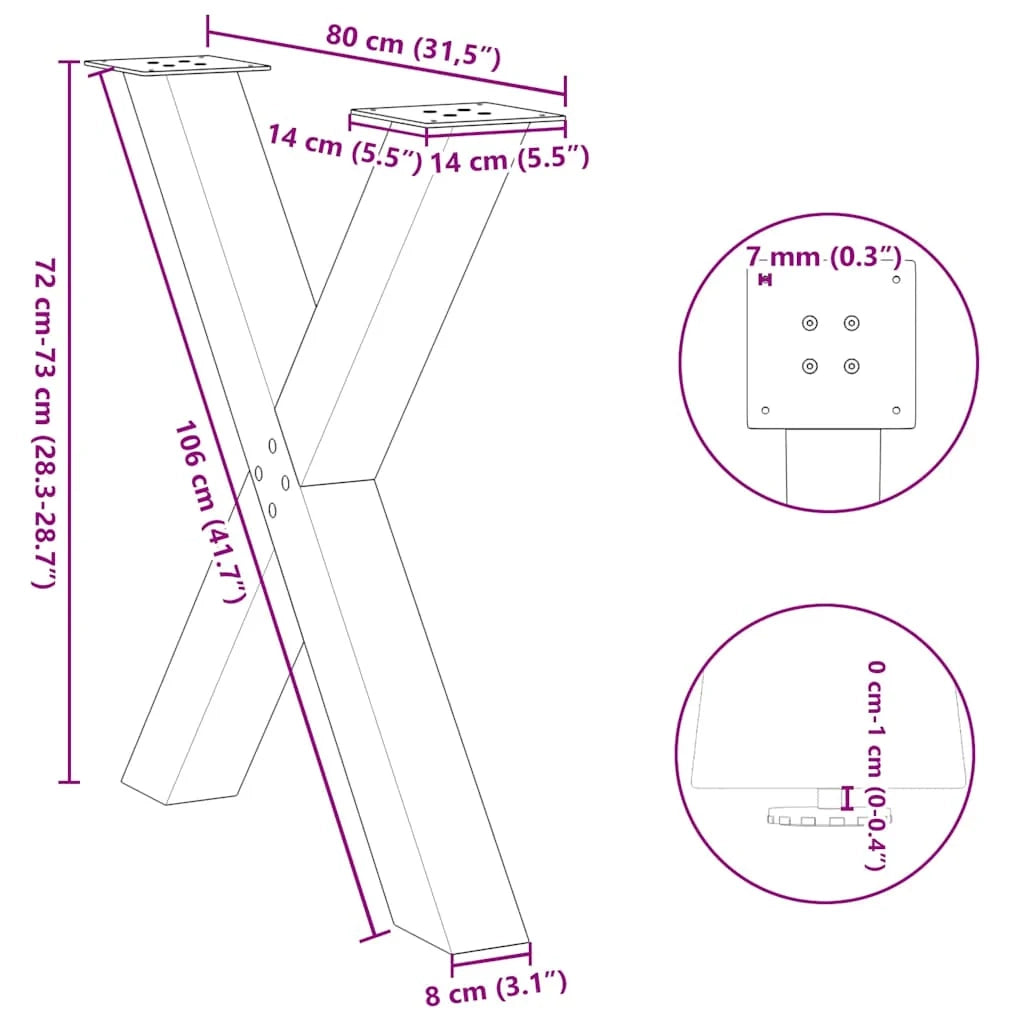 Set di 2 gambe regolabili per tavolo da pranzo a forma di X 80 x 73 cm stile moderno acciaio antracite 02_0057254
