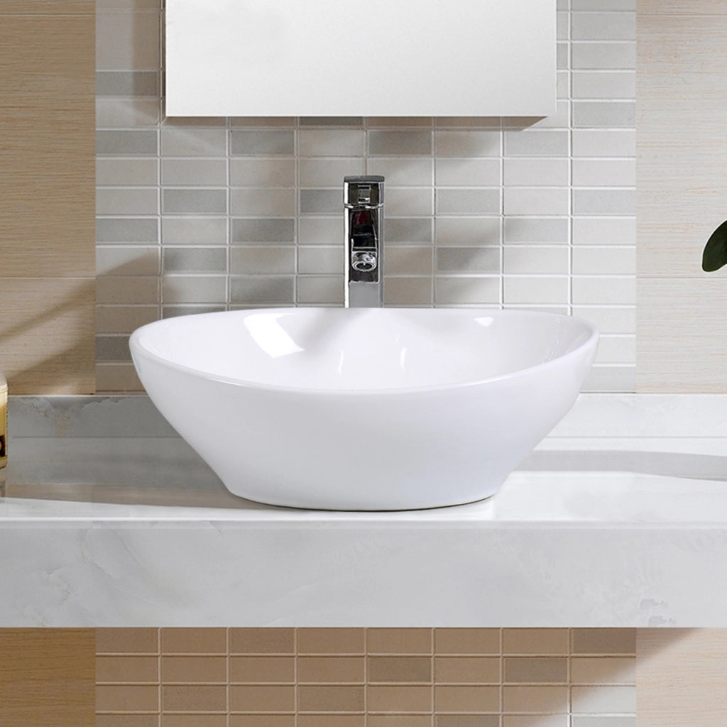 Lavabo ovale in ceramica con set di tubo di scarico-Lavandino di forma ovale 41x34x14cm Bianco