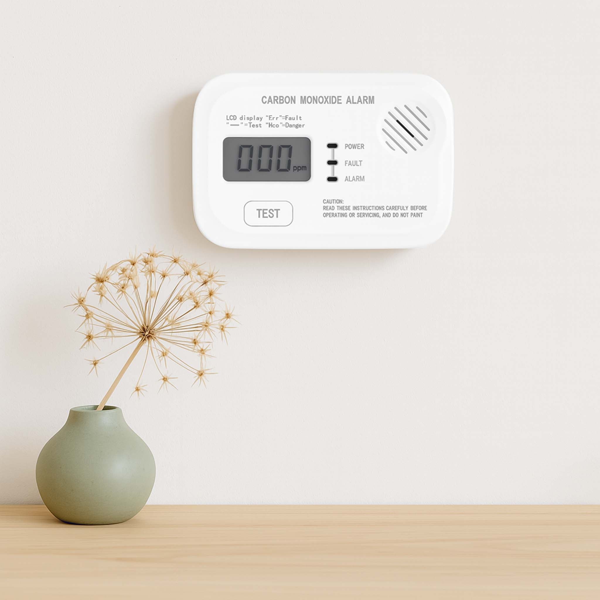 Set 2x Rilevatore monossido di carbonio con display 120 x 74 x 31 mm, allarme CO con batterie sostituibili incluse