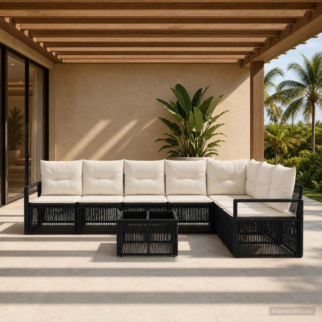Set Divano da Giardino 8 pz Nero polyrattan 3435724