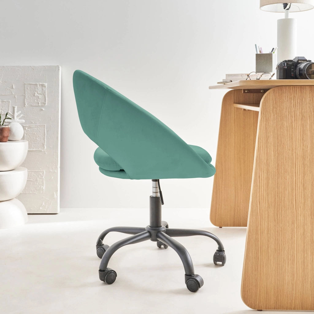 Sedia da ufficio con rotelle in velluto, cyan