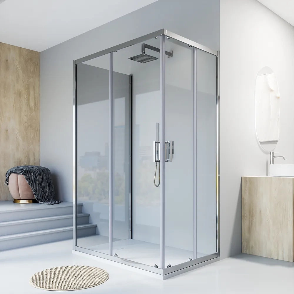 Box doccia cromato 3 lati 90x90x90cm con doppio scorrevole e vetro 6mm trasparente h185cm | Tonga