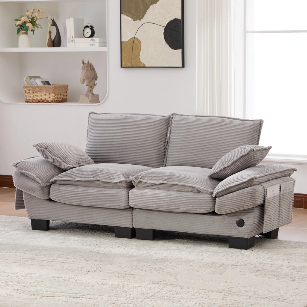 SOFA 2 POSTI 190x73x84 cm Corduroy Grigio Chiaro con USB-C