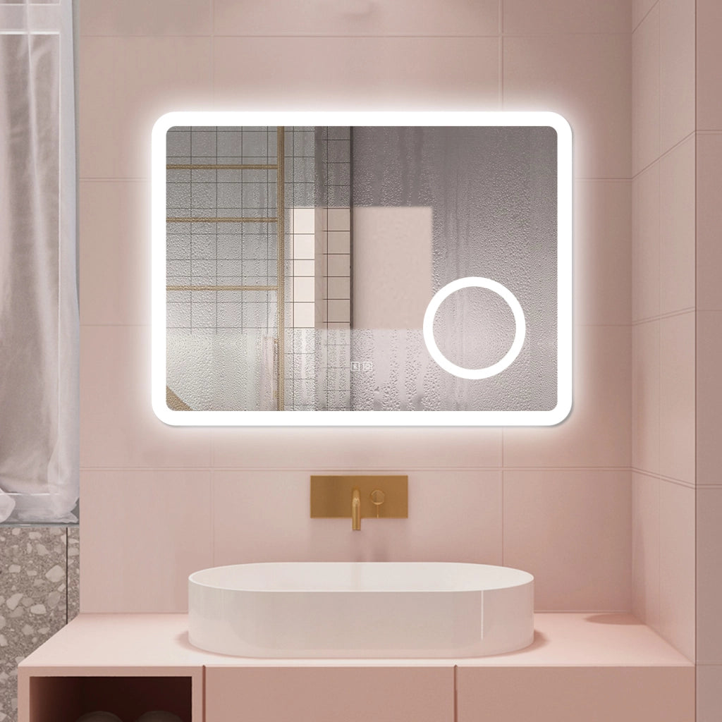 AICA Specchio da bagno  60 x 80 cm, dimmerabile, Blue tooth, Funzione Memoria, antiappannamento, 3 colori, Magnificatore