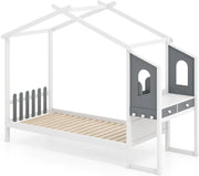 Telaio per letto a forma di casa con scrivania, letto capanna per bambini con vassoio rimovibile, cassetti, ganci, doghe in legno, per ragazzi e ragazze, nessuna rete necessaria (90 x 200 cm)