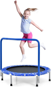 Mini trampolino per bambini φ92 cm, pieghevole, trampolino da fitness con maniglia e copertura di sicurezza, trampolino da giardino fino a 150 kg, trampolino per interni ed esterni
